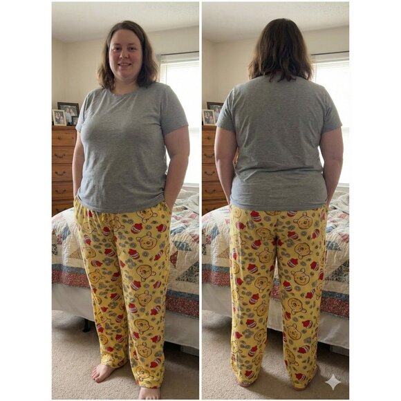 Disney Winnie the Pooh Pajama Pants 5X Yellow Cotton Allover Print Pockets Sleep - Picture 1 of 6